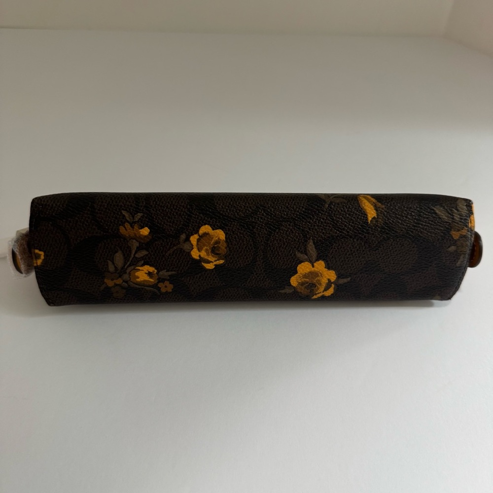 Coach CCI83 Signature Canvas Floral Print Pencil Case Walnut Yellow NWT - Picture 11 of 15